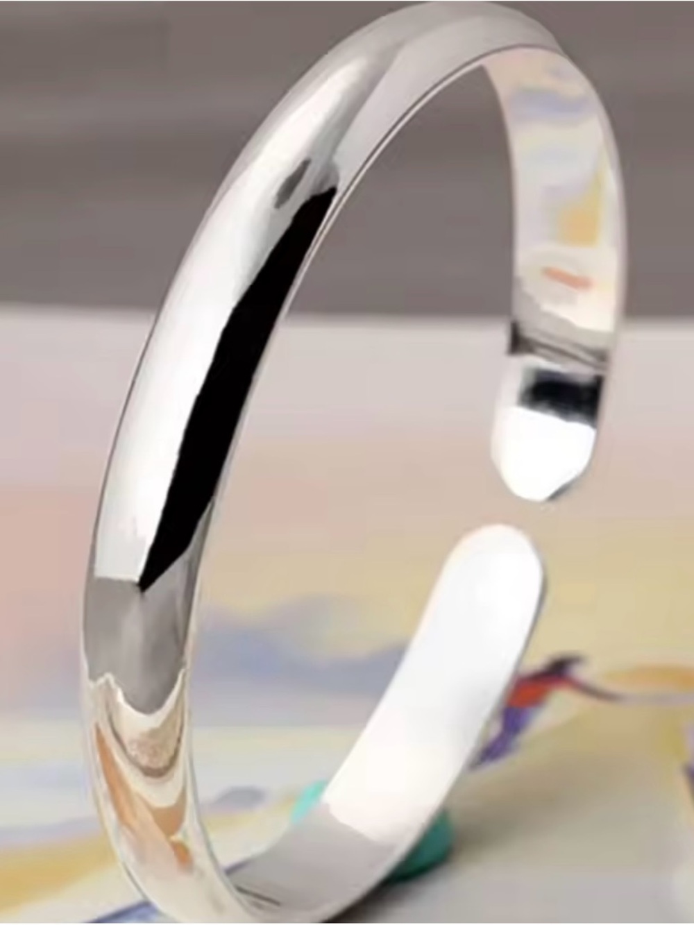 925 Sterling Silver Open Silver Cuff Bracelet - Retro Minimalist - Picture 5 of 5